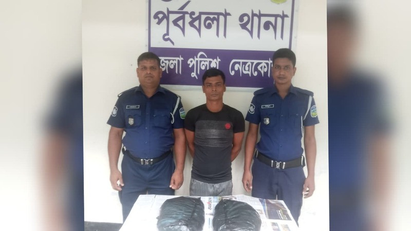 পূর্বধলায় গাঁজাসহ ১ যুবক গ্রেপ্তার