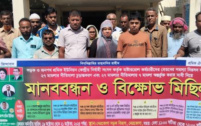 ২৭ মামলার নীতিমালা চুড়ান্ত করার দাবীতে নেত্রকোনায় সওজ বিভাগের কর্মচারীদের মানববন্ধন ও বিক্ষোভ মিছিল 