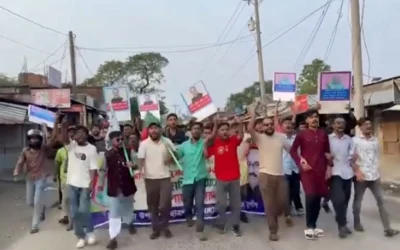 নিষিদ্ধ ঘোষিত ছাত্রলীগের মিছিলের প্রতিবাদে পূর্বধলায় বিএনপির বিক্ষোভ মিছিল
