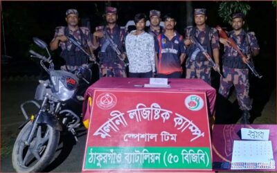 হরিপুরে বিজিবির অভিযানে ইয়াবা-ট্যাপেন্টাডলসহ দুই মাদক কারবারি আটক