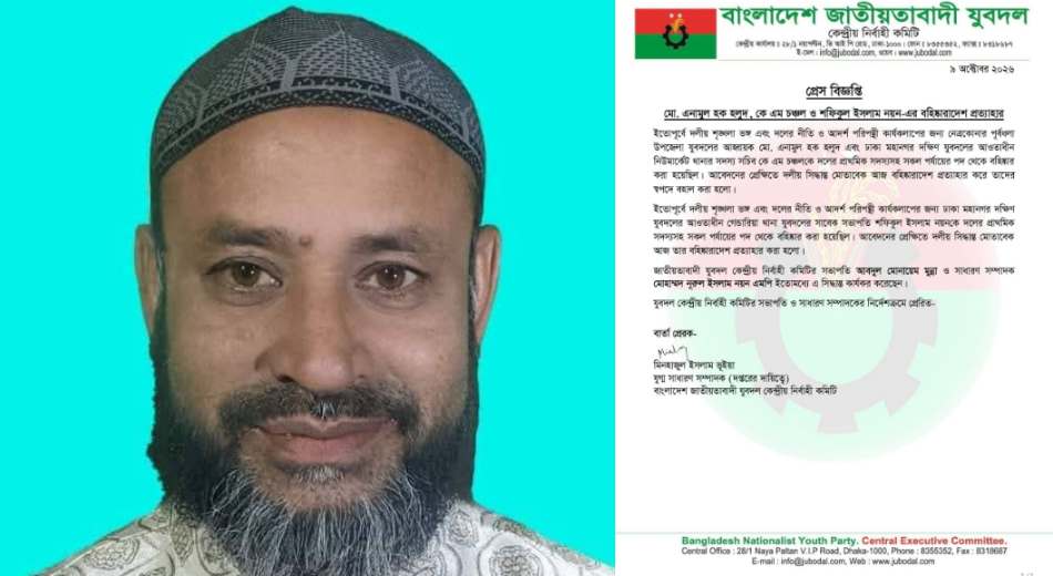 পূর্বধলা উপজেলা যুবদলের আহ্বায়ক এনামুল হক হলুদের বহিষ্কারাদেশ প্রত্যাহার